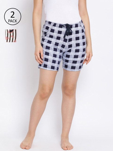 

LYRA Women Pack Of 2 Black & Blue Printed Lounge Shorts