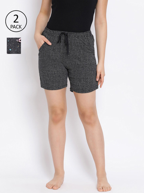 

LYRA Women Black Pack of 2 Printed Lounge Shorts
