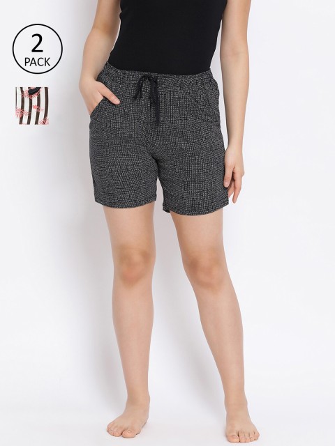 

LYRA Women Pack Of 2 Black & Brown Printed Lounge Shorts