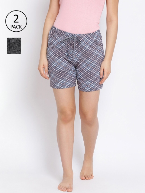

LYRA Women Pack Of 2 Grey & White Printed Lounge Shorts