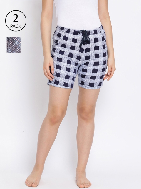 

LYRA Women Pack Of 2 Blue & Grey Printed Lounge Shorts