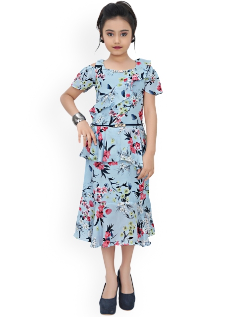 

Tiny Girl Girls Blue Floral A-Line Midi Dress