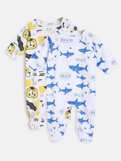 

berrytree Infant Kids Pack of 2 Printed Slim Fit Organic Cotton Sleepsuits, Yellow
