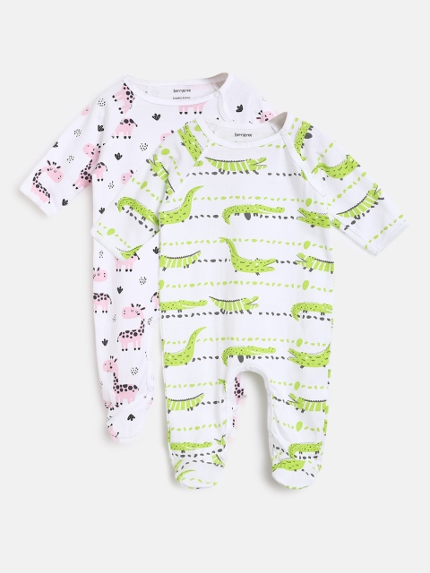

berrytree Infant Kids Pack of 2 Printed Slim Fit Organic Cotton Sleepsuits, Pink