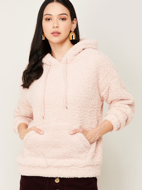 

Ginger by Lifestyle Women Pink Textured Hooded Sweatshirt