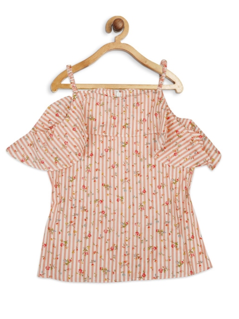 

Tiny Girl Peach-Coloured Floral Printed Top