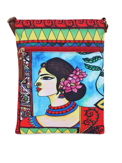 

All Things Sundar Multicoloured Ethnic Motifs Printed Structured Sling Bag, Multi