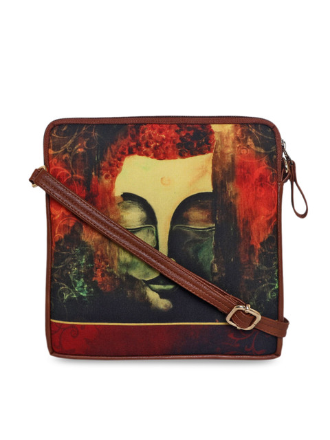 

All Things Sundar Brown Printed Oversized Structured Sling Bag