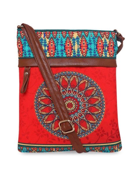 

All Things Sundar Red Ethnic Motifs Printed Bucket Sling Bag