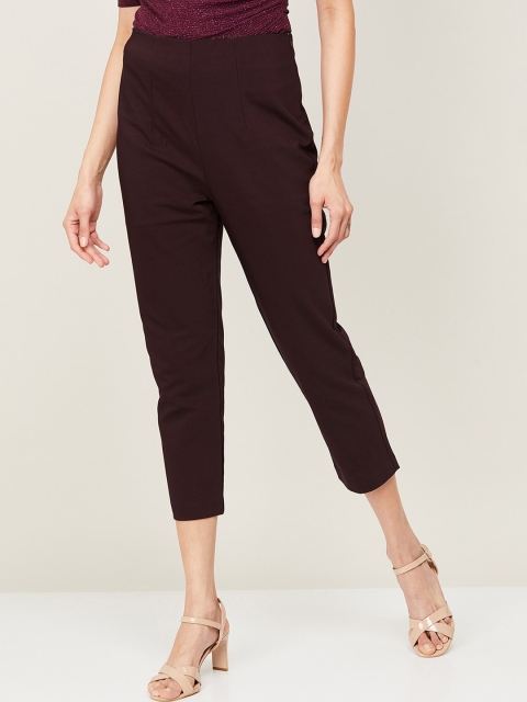 

CODE by Lifestyle Women Maroon Solid Cropped Trousers