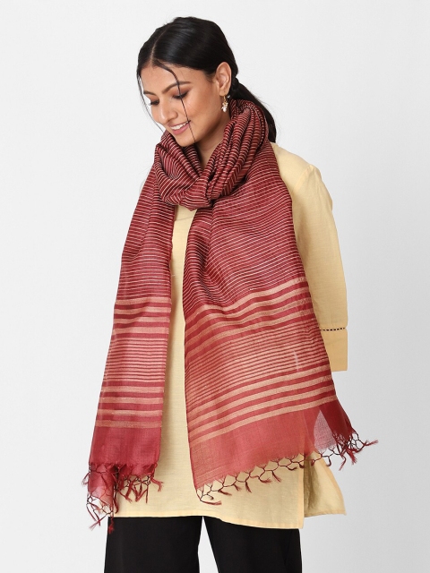 

Fabindia Men Maroon & Beige Striped Pure Silk Dupatta