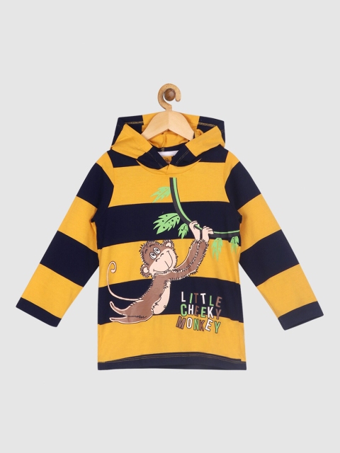 

Lazy Shark Boys Yellow & Navy Blue Striped Hooded T-shirt