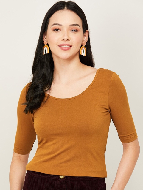 

Ginger by Lifestyle Women Tan Brown Slim Fit T-shirt