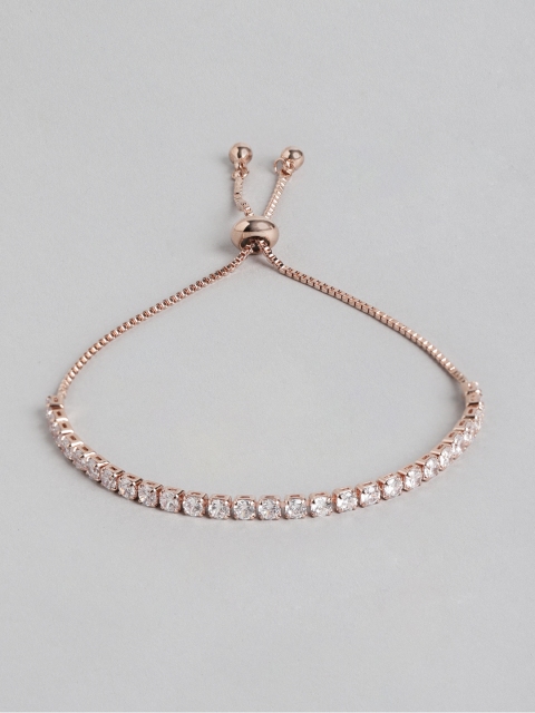 

Carlton London Women Rose Gold Brass Cubic Zirconia Handcrafted Rose Gold-Plated Link Bracelet