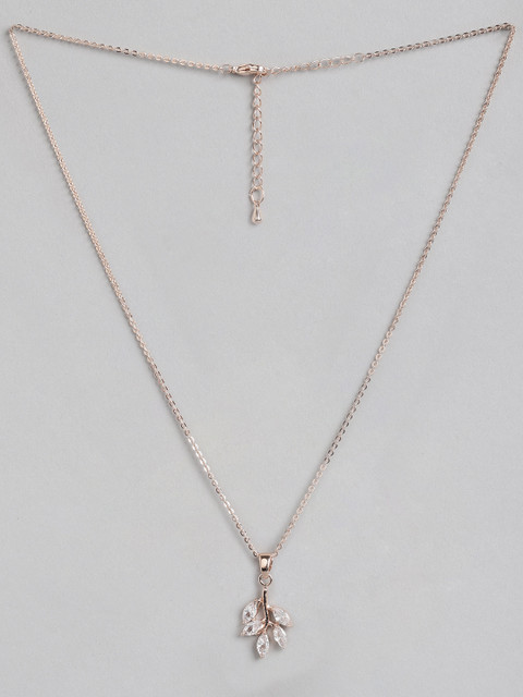 

Carlton London White Gold Plated CZ Studded Handcrafted Leaf Pendant With Chain