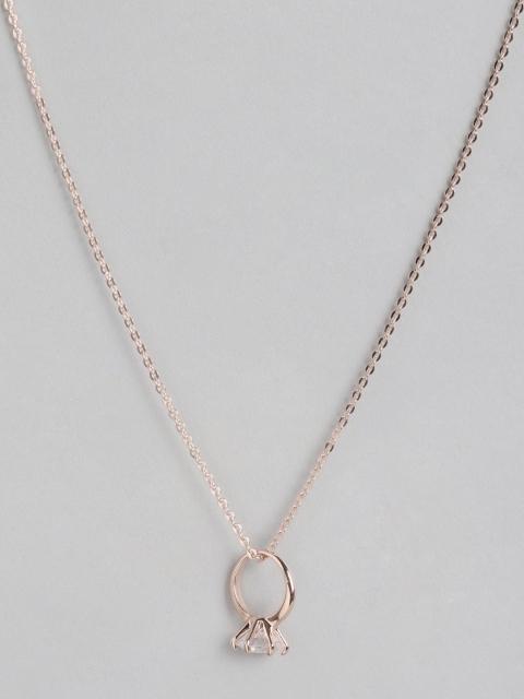 

Carlton London White Rose-Gold Plated CZ Studded Handcrafted Ring Pendant With Chain
