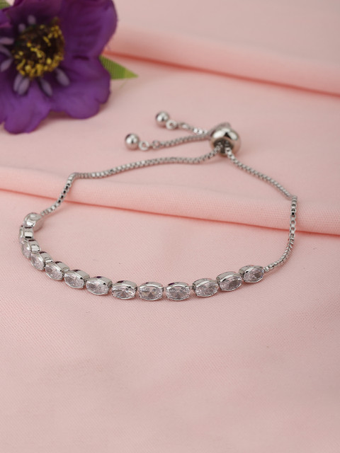 

Carlton London Silver-Toned CZ-Studded Rhodium-Plated Handcrafted Link Bracelet