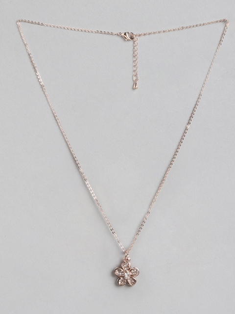 

Carlton London White Gold Plated CZ Studded Handcrafted Floral Pendant With Chain