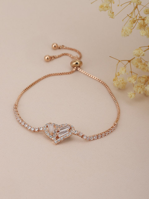 

Carlton London Women Rose Gold Brass Cubic Zirconia Handcrafted Rose Gold-Plated Link Bracelet