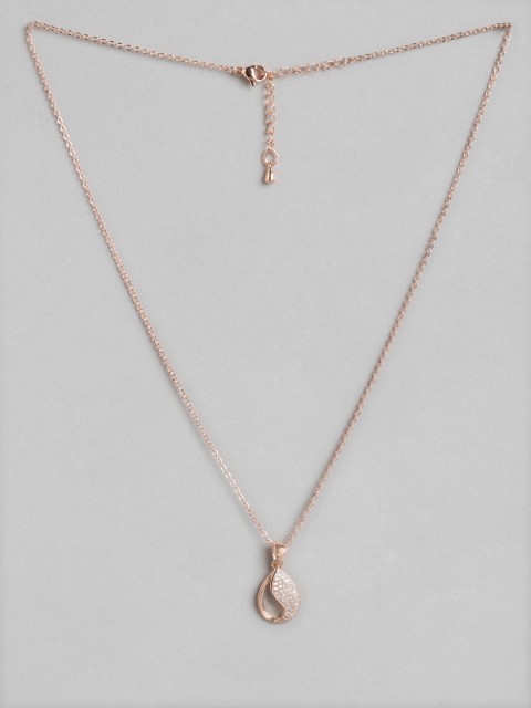

Carlton London White Gold Plated CZ Studded Handcrafted Teardrop Pendant With Chain