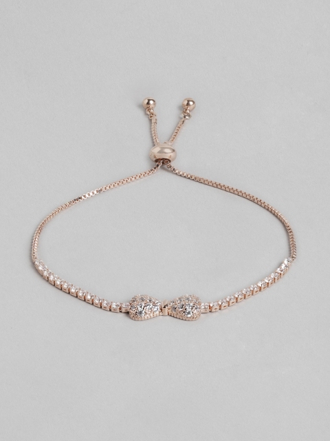 

Carlton London Women Rose Gold Brass Cubic Zirconia Handcrafted Rose Gold-Plated Link Bracelet