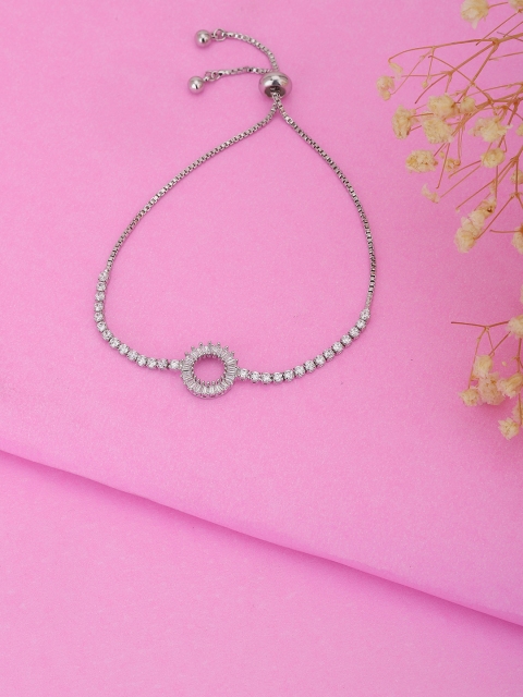 

Carlton London Women Silver-Toned Brass Cubic Zirconia Handcrafted Rhodium-Plated Link Bracelet