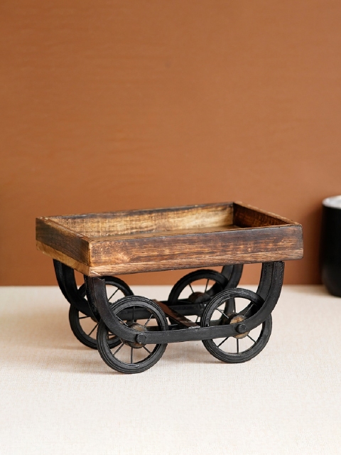 

eCraftIndia Brown Wooden Cart Style Starter Serving Platter