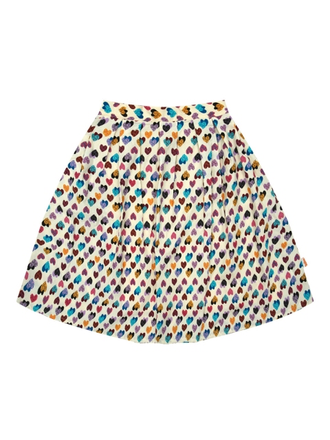 

milou Girls Beige & Blue Printed Pure Cotton A-Line Knee Length Skirt