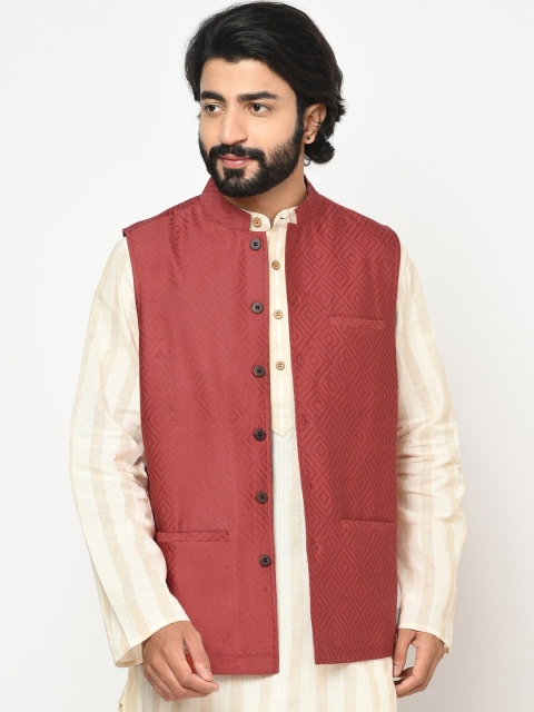 

Fabindia Men Red Printed Woven Nehru Jacket