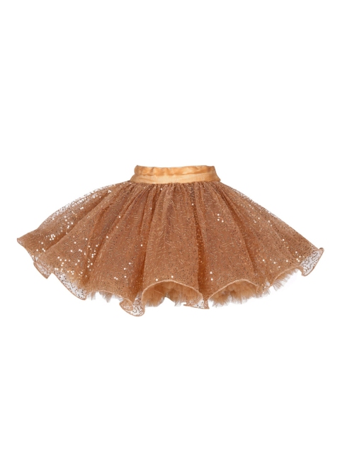 

Pink Chick Girls Bronze-Coloured Embellished Flared Knee-Length Skirt