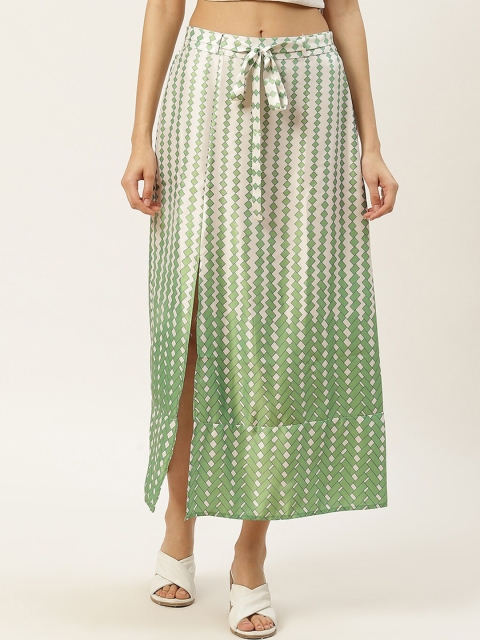

DODO & MOA Women Green & Off-White Printed A-Line Maxi Skirt