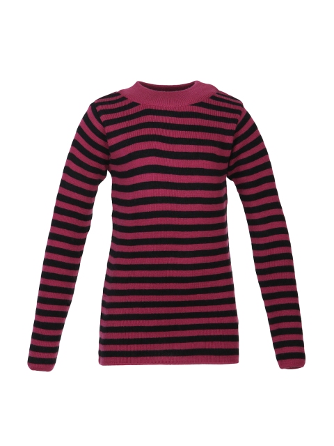 

Cayman Girls Magenta & Black Striped Woollen Sweater