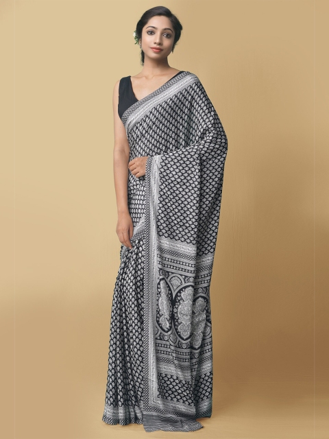 

Unnati Silks Black & White Ethnic Motifs Art Silk Patola Saree