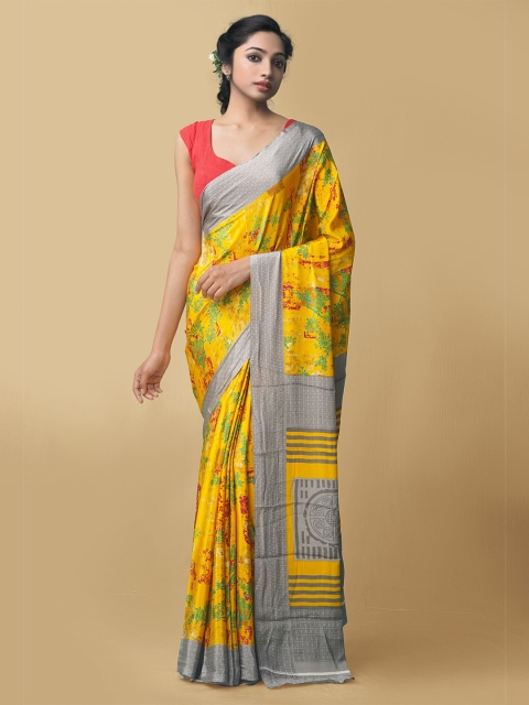 

Unnati Silks Yellow & Grey Art Silk Patola Saree
