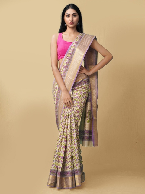 

Unnati Silks Women Brown & Purple Maheshwari Jute Sico Saree