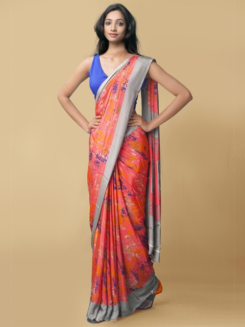 

Unnati Silks Pink & Grey Art Silk Patola Saree