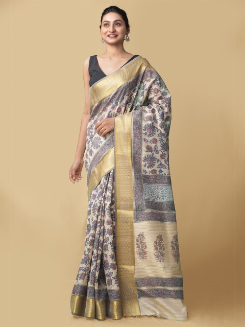 

Unnati Silks Brown & Gold-Toned Ethnic Motifs Zari Silk Cotton Maheshwari Saree