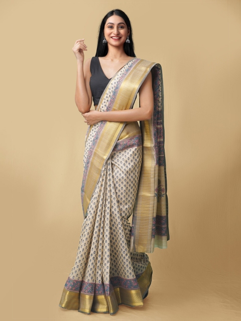

Unnati Silks Women Brown & Gold-Toned Maheshwari Jute Sico Saree