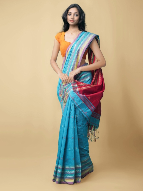 

Unnati Silks Women Blue Pure Handloom Bengal Linen Sustainable Saree
