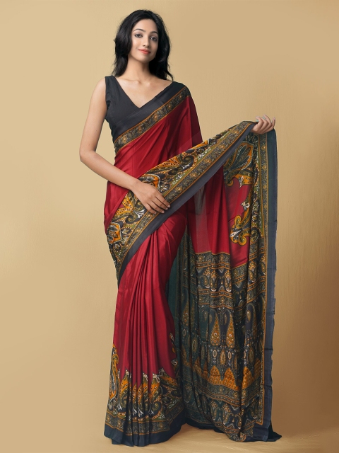 

Unnati Silks Red & Black Floral Art Silk Patola Saree