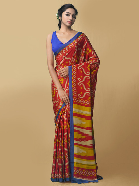 

Unnati Silks Women Red & Beige Printed Crepe Art Silk Saree