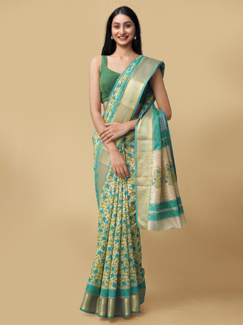

Unnati Silks Women Beige & Green Maheshwari Jute Sico Saree