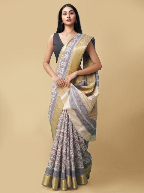 

Unnati Silks Women Brown & Purple Maheshwari Jute Sico Saree