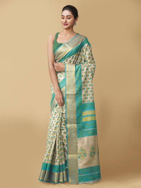 

Unnati Silks Women Brown & Teal Maheshwari Jute Sico Saree