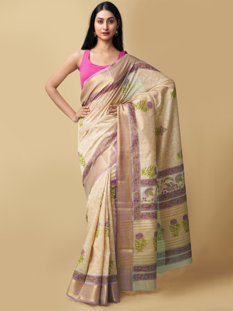 

Unnati Silks Women Beige & Gold-Toned Maheshwari Jute Sico Saree