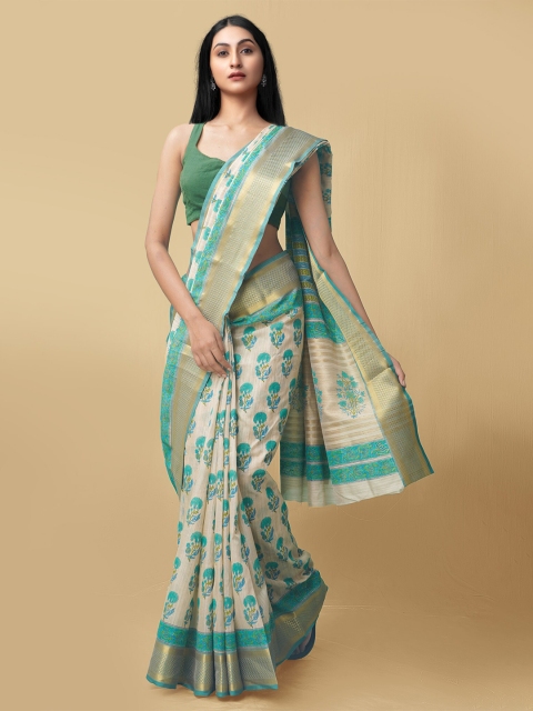 

Unnati Silks Women Beige & Green Maheshwari Jute Sico Saree