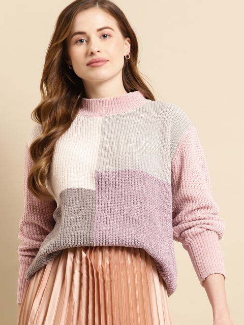 

COVER STORY Women Pink Colourblocked Cardigan