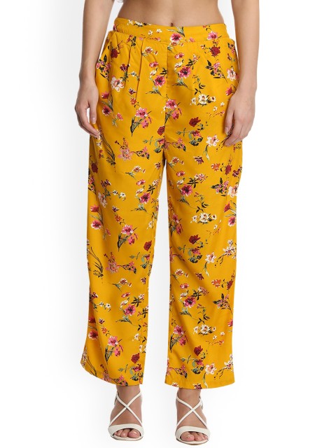 

DODO & MOA Women Yellow Printed Parallel Trousers