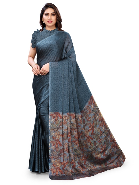 

KALINI Blue & Brown Floral Bagh Saree