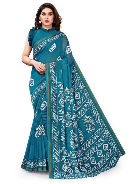 

KALINI Turquoise Blue & White Bandhani Zari Saree
